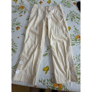 Elevenses Striped Pants With Button Hem Detail  Yellow White Size 0